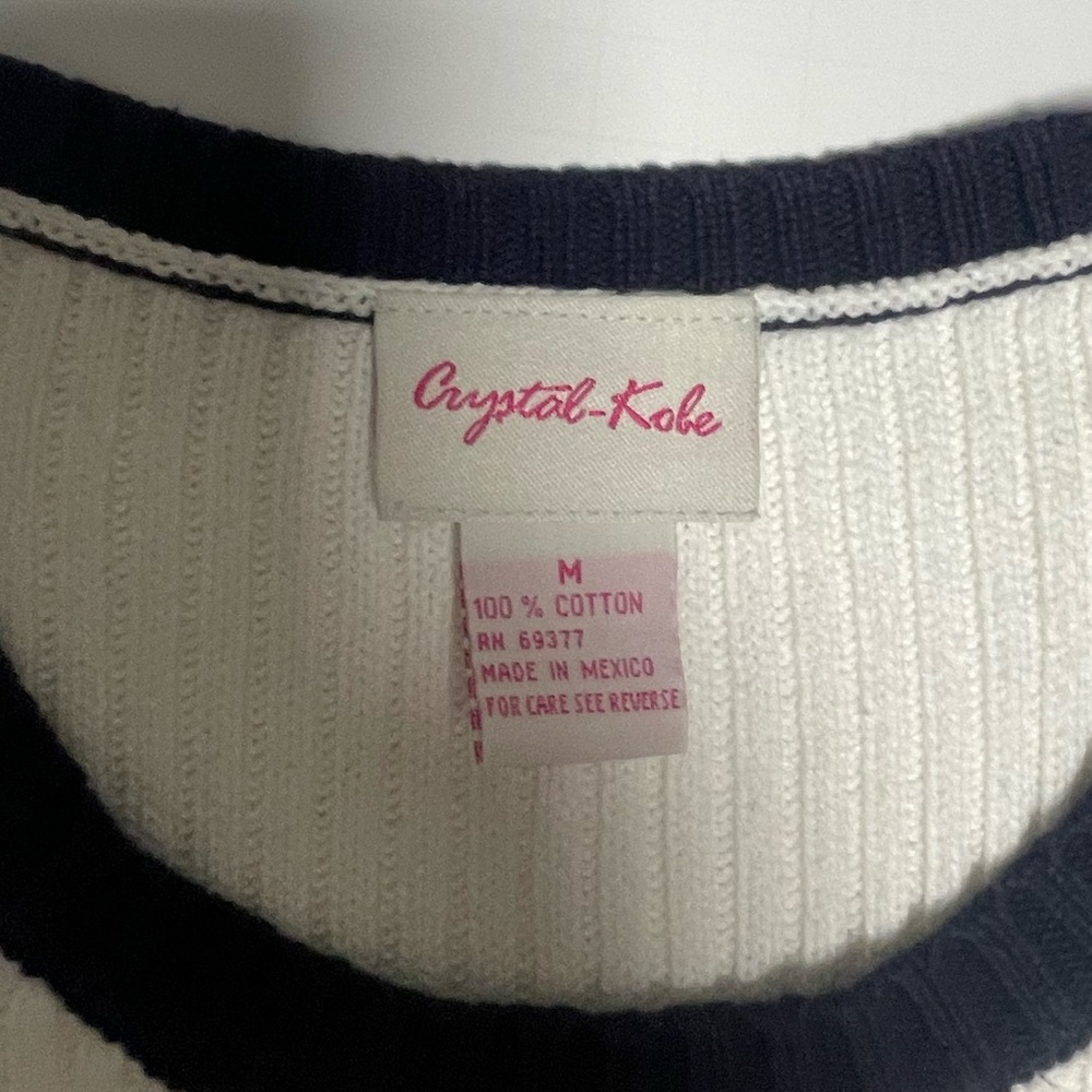 Ribbed Flag Tank Top - White with Navy Trim - Picture 3 of 7
